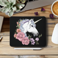 Enchanted White Unicorn Flowers Pink Black