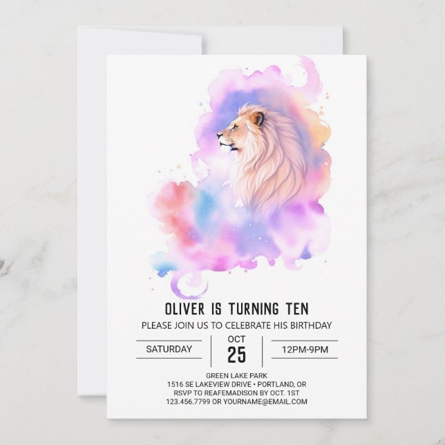 Enchanted Wild Lion Birthday Invitation (Front)