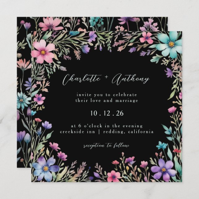 Enchanted Wildflower Floral Garden Wedding Invitation (Front/Back)