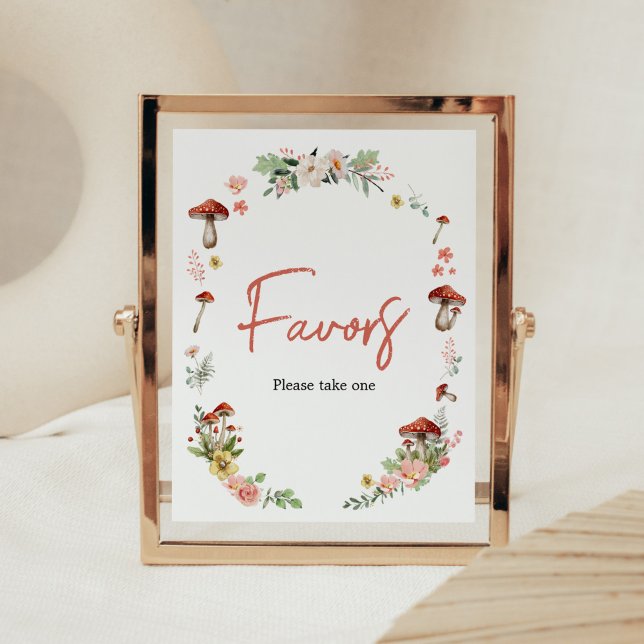 Enchanted Wildflower Mushroom Baby Shower Favours Poster (Enchanted Mushroom Baby Shower Favors Sign)