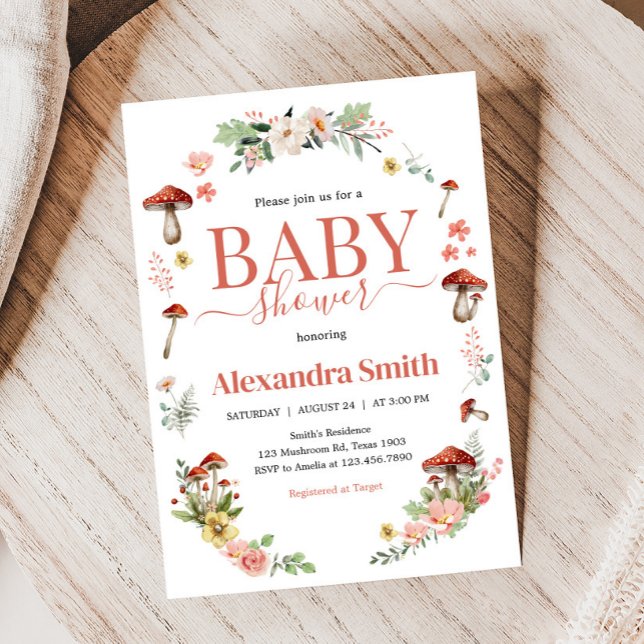 Enchanted Wildflower Mushroom Baby Shower Invitation (Enchanted Mushroom Baby Shower Invitation )