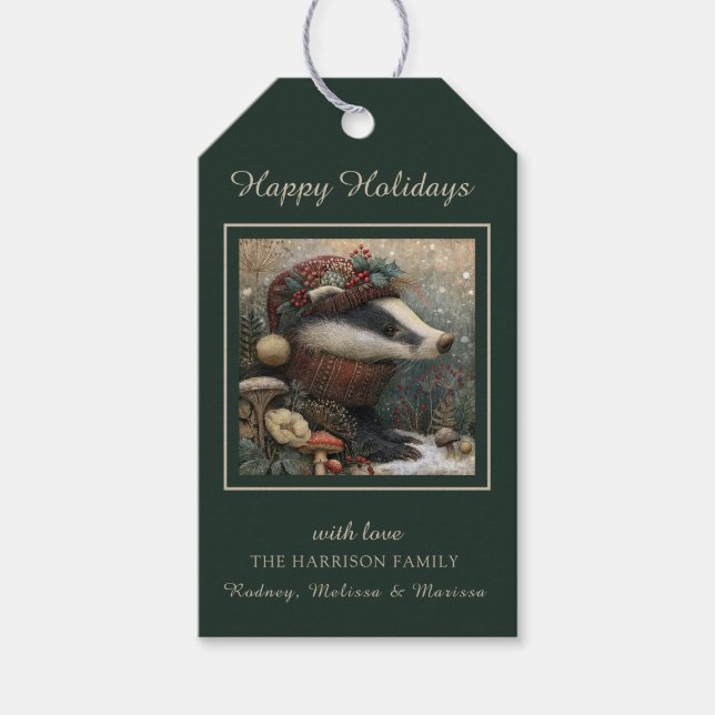 Enchanted Winter Badger Gift Tags (Front)