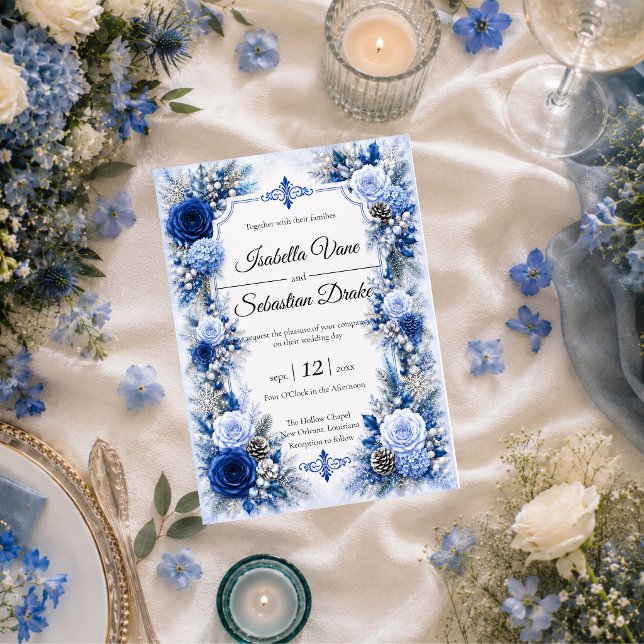 Enchanted Winter Blue Elegance Wedding Invitation (Creator Uploaded)