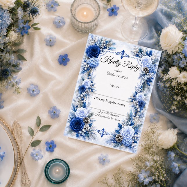 Enchanted Winter Blue Elegance Wedding RSVP Card (Creator Uploaded)