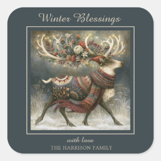 Enchanted Winter Deer Square Sticker