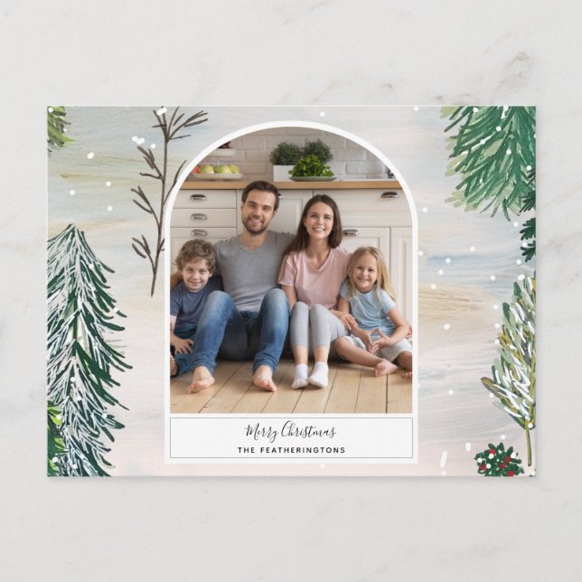 Enchanted Winter Forest Christmas Photo Postcard (Front)