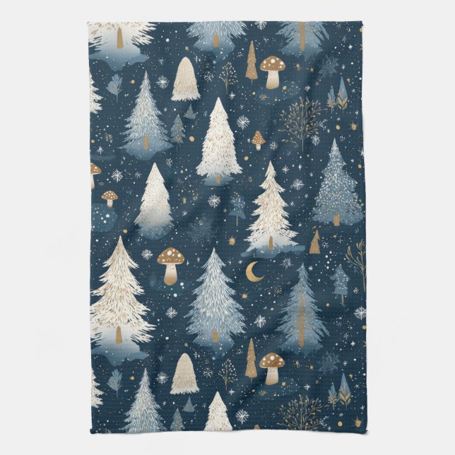 Enchanted Winter Forest Night Pattern (4) Kitchen Towel (Vertical)