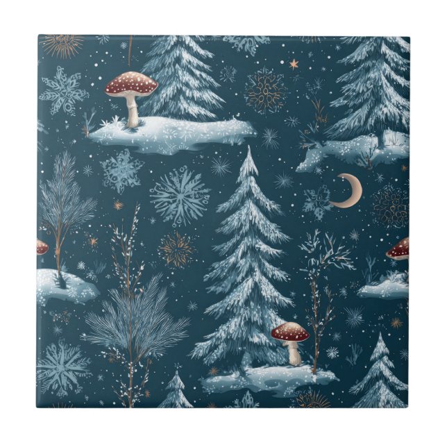 Enchanted Winter Forest Night Pattern Tile (Front)