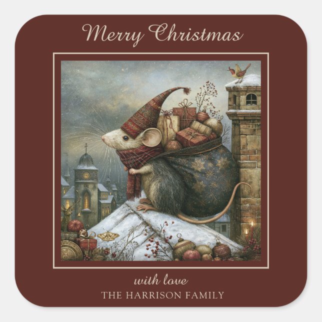 Enchanted Winter Mouse Square Sticker (Front)