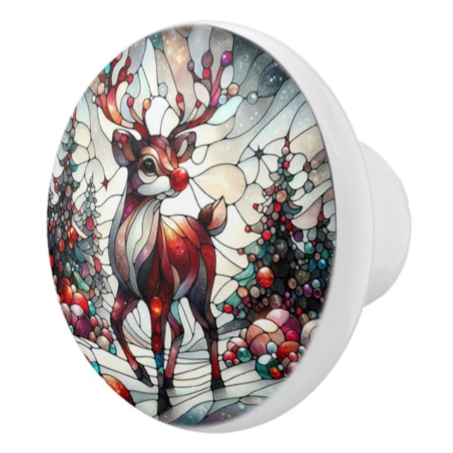 Enchanted Winter Reindeer Amidst a Festive Forest Ceramic Knob (Right)
