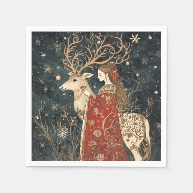 Enchanted Winter: The Maiden and the Stag Napkin (Front)