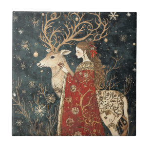 Enchanted Winter: The Maiden and the Stag Tile