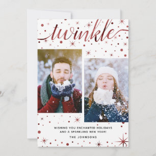 Enchanted Wishes Burgundy Typography 2-Photo Holiday Card