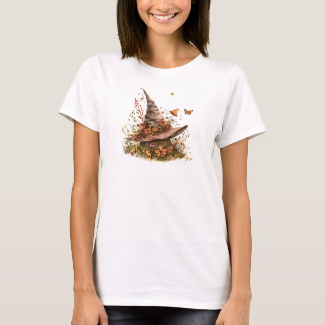 Enchanted Witch Hat and Mushroom Autumn T-Shirt (Front)