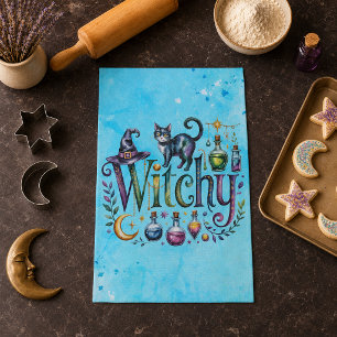 Enchanted Witchy Cat Apothecary Watercolor Kitchen Towel