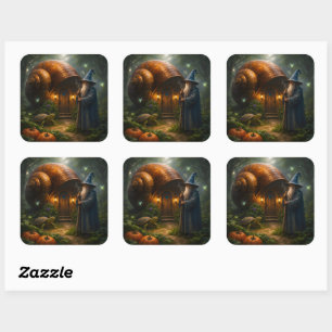Enchanted wizard and snail house large 3 in.² fan  square sticker