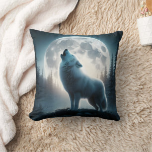 Enchanted Wolf Howls at Moonlight. Throw Pillow