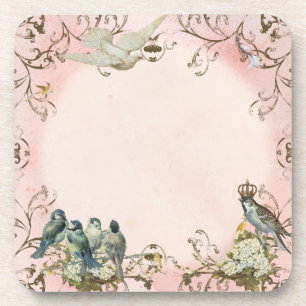 Enchanted Woodland Birds Dove Swirl Personalized Coaster