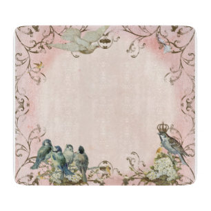 Enchanted Woodland Birds Dove Swirl Personalized Cutting Board