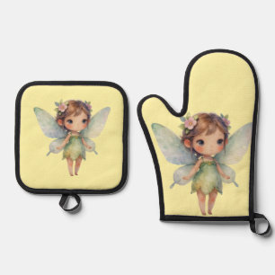 Enchanted Woodland Fairy: pastel green Sprite Oven Mitt & Pot Holder Set