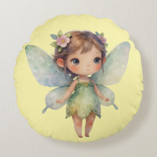Enchanted Woodland Fairy: pastel green Sprite Round Pillow