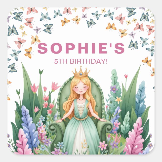 Enchanted Woodland Fairy Princess Birthday Square Sticker (Front)