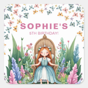Enchanted Woodland Fairy Princess Birthday Square Sticker