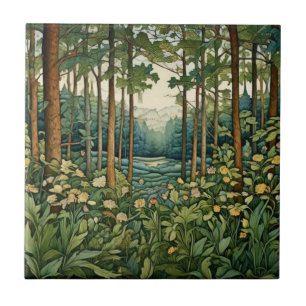 Enchanted Woodland Forest Botanical  Tile