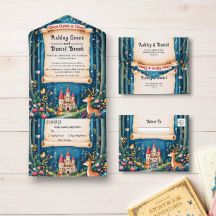 Enchanted Woodland Forest Castle Fairytale Wedding All In One Invitation