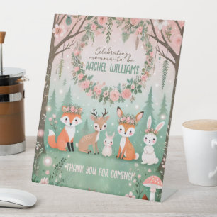 Enchanted Woodland Forest Creatures Baby Shower Pedestal Sign