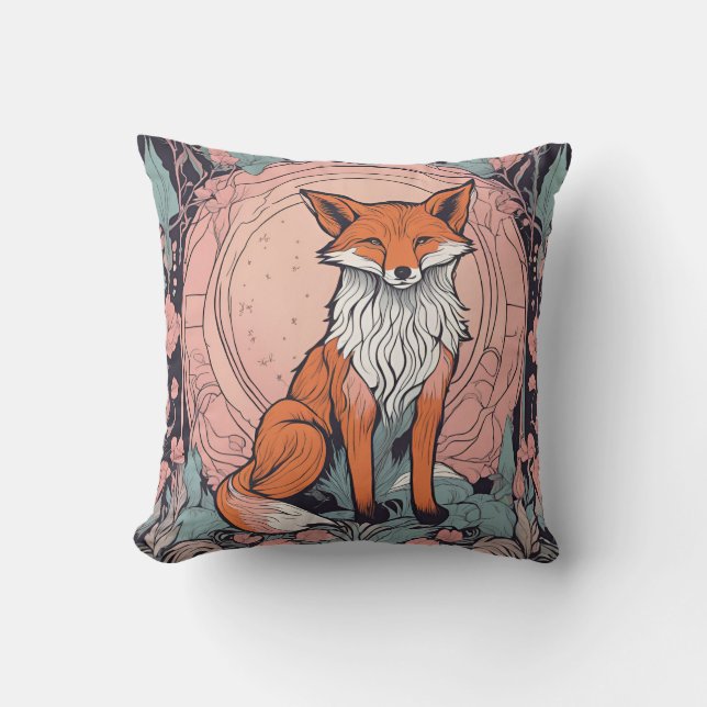 Enchanted Woodland Fox D1 Throw Pillow (Front)