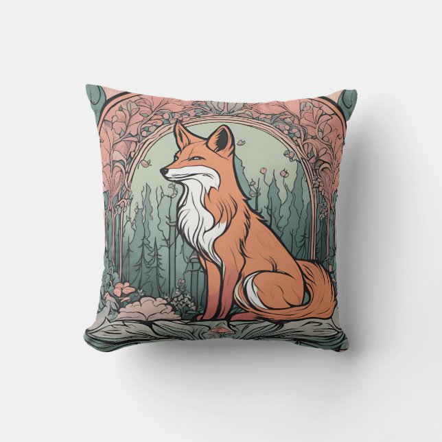 Enchanted Woodland Fox D6 Throw Pillow (Front)