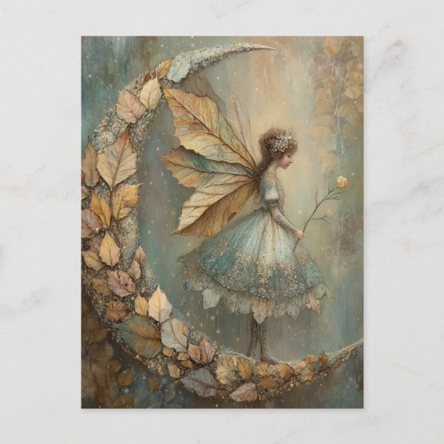 Enchanted Woodland Leaf Fairy Watercolor Fantasy Postcard (Front)