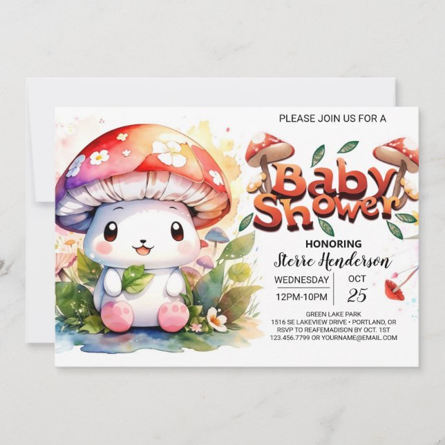 Enchanted Woodland Mushrooms Baby Shower Invitation (Front)