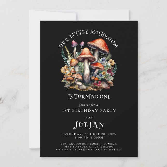 Enchanted Woodland Mushrooms Woodland 1st Birthday Invitation (Front)