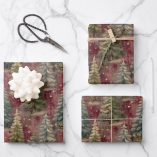Enchanted Woodland Pine Christmas Forest Wrapping Paper Sheet