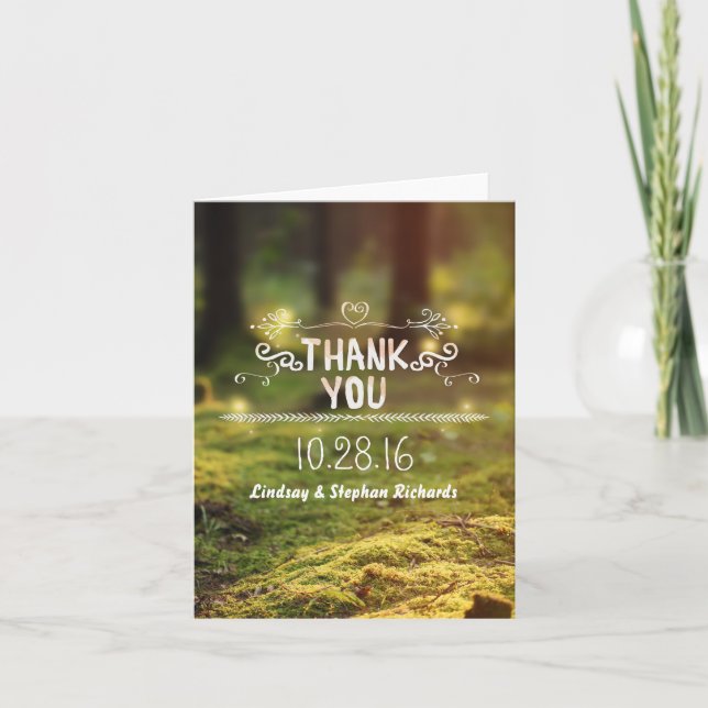 Enchanted Woodland Rustique Mariage Merci Cartes (Devant)