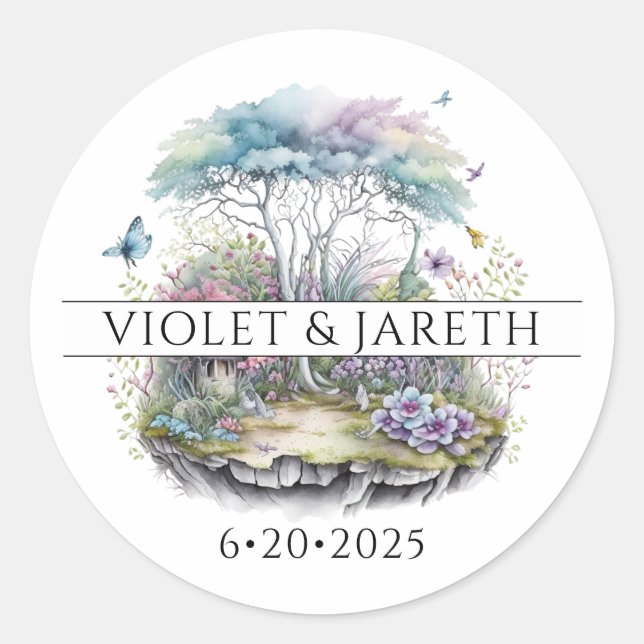 Enchanted Woodlands Fairytale Wedding  Classic Rou Round Sticker (Front)