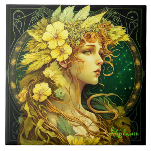Enchanted Yellow Flowers Forest Fairy Fantasy Tile