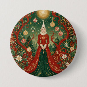 Enchanted Yuletide Forest Elf Queen 3 Inch Round Button