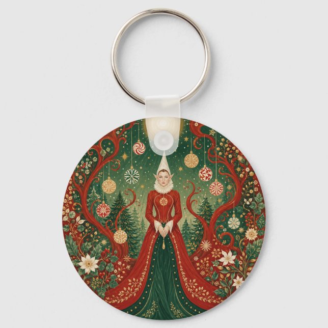 Enchanted Yuletide Forest Elf Queen Keychain (Back)