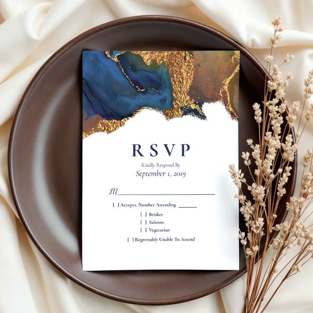 Enchanter Abstrait Blue Gold Wedding RSVP (Créateur téléchargé)