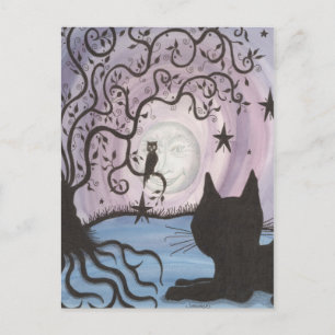 Enchanter Chat avec la carte postale de la lune
