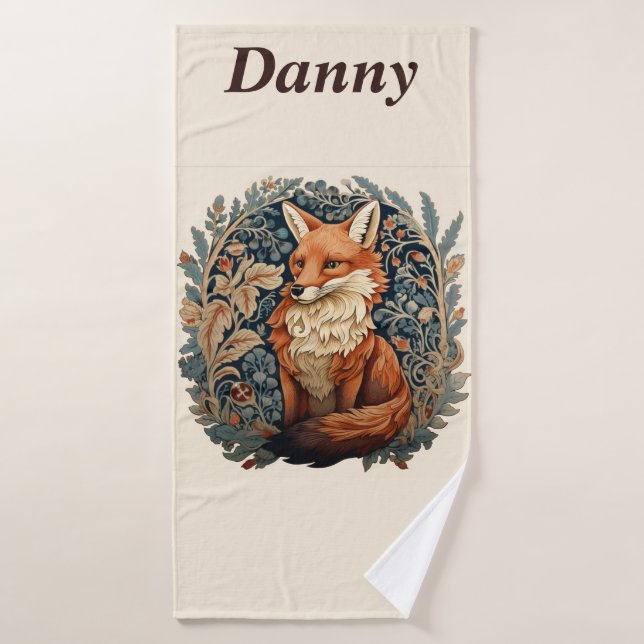 Enchanter le renard boisé avec un nom personnalisé (Serviette de bain)