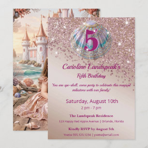 Enchanting 5th Birthday Rose Gold Glitter Any Age Invitation