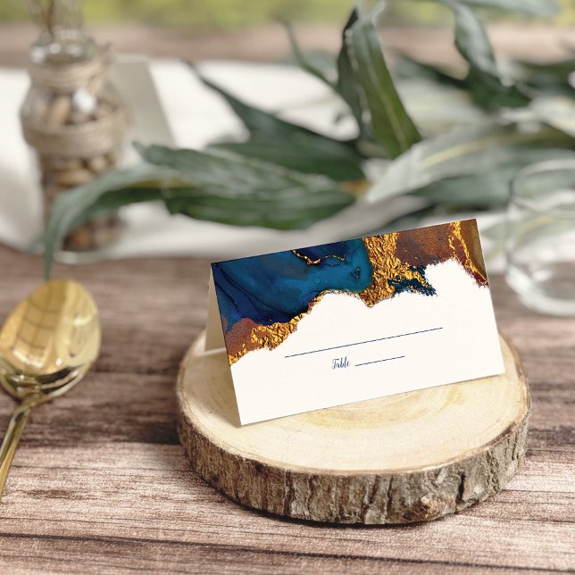 Enchanting Abstract Blue Gold Place Card (Creator Uploaded)