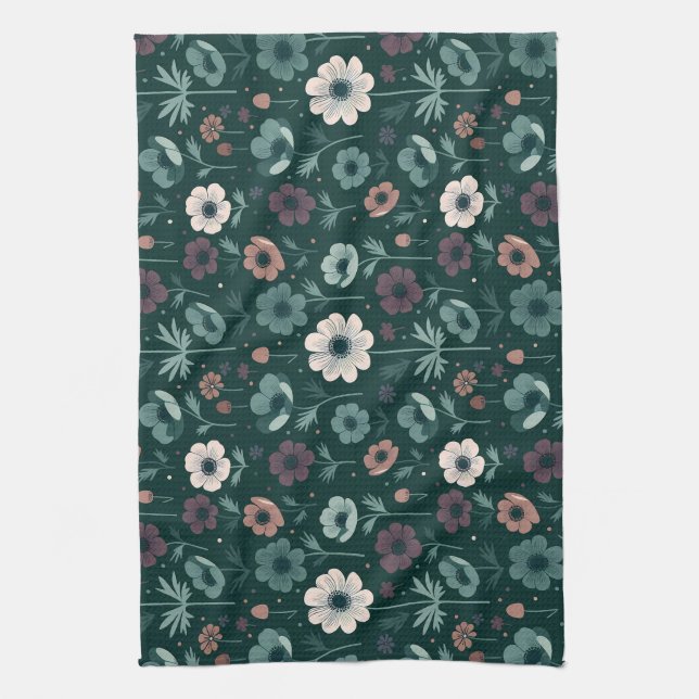 Enchanting Anemone Pattern Kitchen Towel (Vertical)