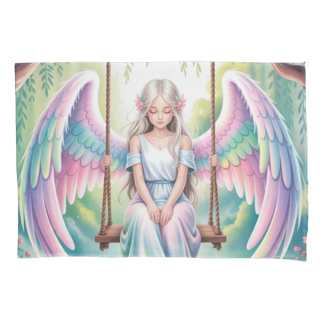 Enchanting Angel Girl on a Swing Pillowcase (Front)