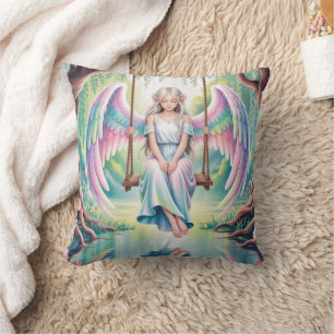 Enchanting Angel Girl on a Swing Throw Pillow