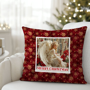 Enchanting Angel Red Gold Cozy Christmas Gift   Throw Pillow